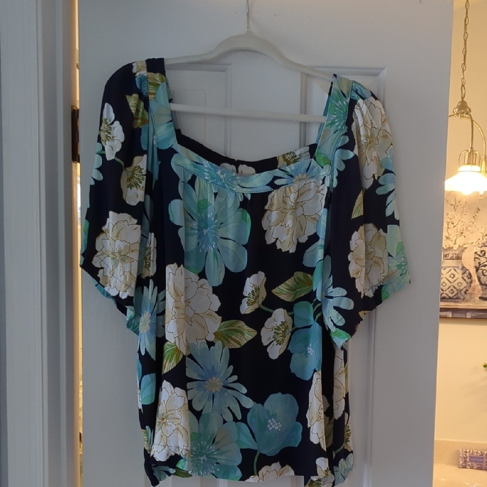 LOFT Floral Print Blouse - Blue and White